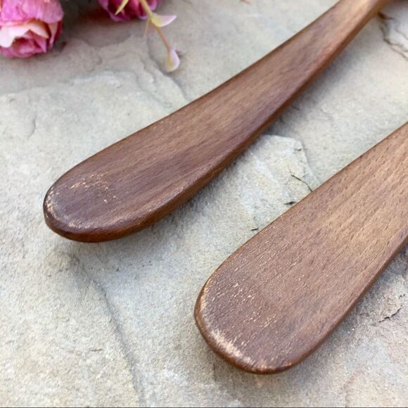 Vintage Hardwood Spoon Fork Salad Serving Decorative Utensil Set - Picture 10 of 13